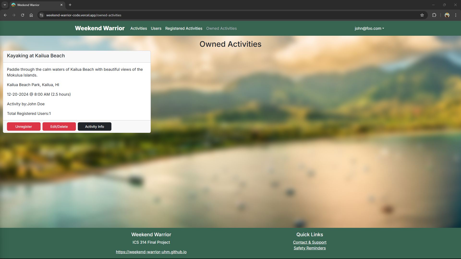 List Contacts Page Screenshot