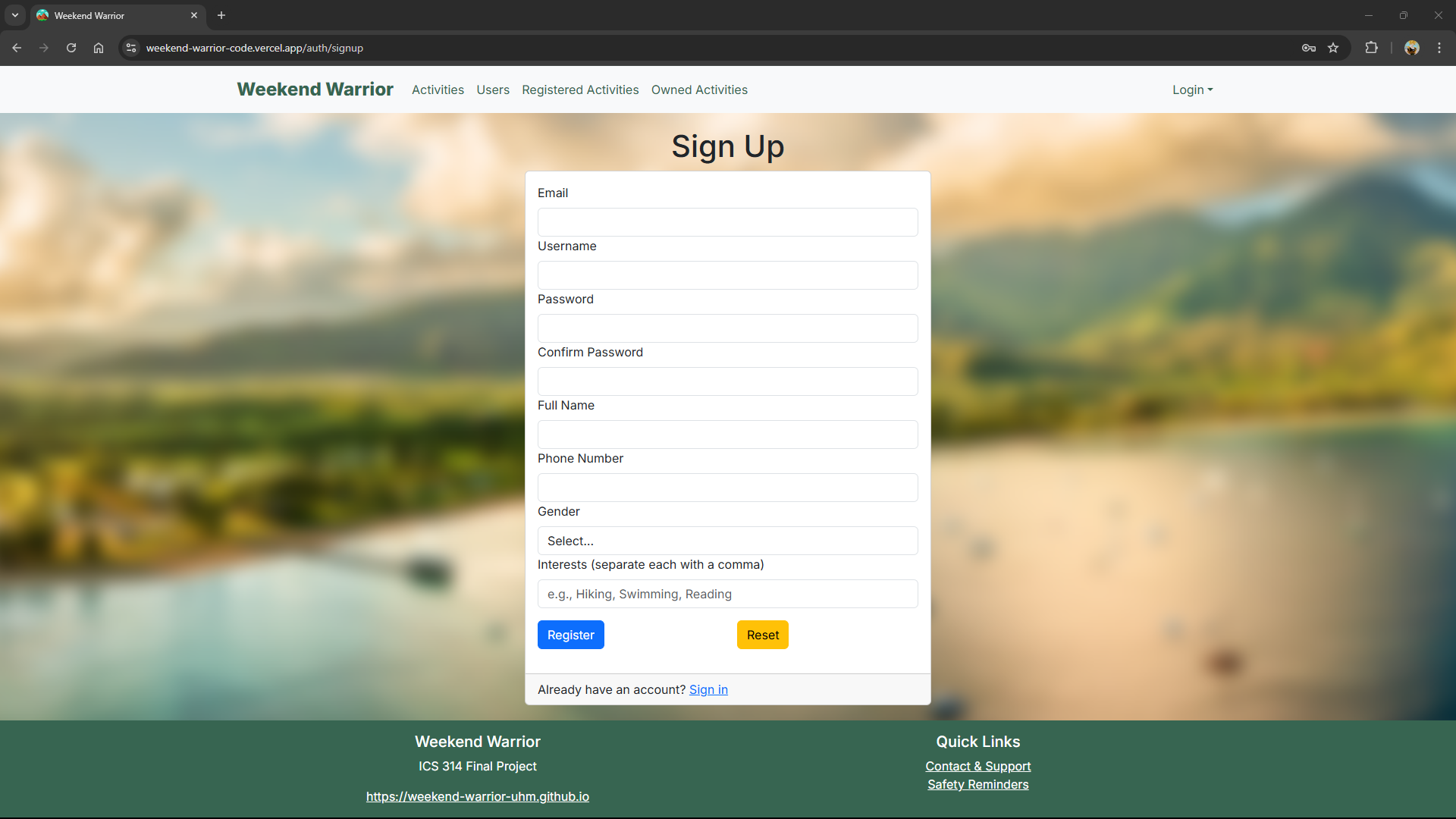 Register Page Screenshot